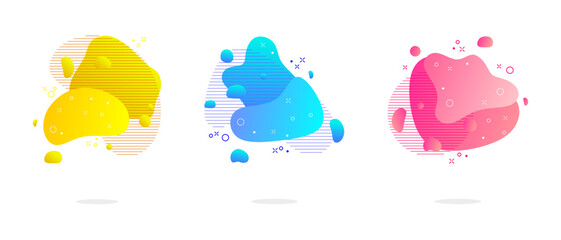 Set of abstract modern graphic elements. Dynamic colored shapes and lines. Gradient abstract banner with flowing liquid shapes. Template for logo design, flyer or presentation. Vector.
