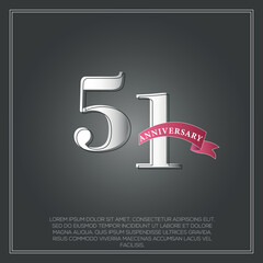 51 Years Anniversary celebration logotype colored with shiny gray, using ribbon and isolated on black background
