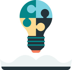 light bulb with jigsaw and book illustration in minimal style