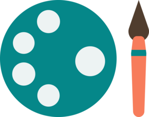 Paintbrushes and paint trays illustration in minimal style