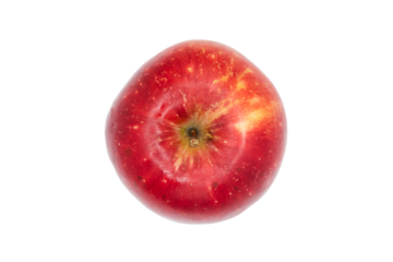 A png of atop down view of a fresh, organic red apple