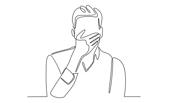 recommend clip art: continuous line of man covering mouth with hands