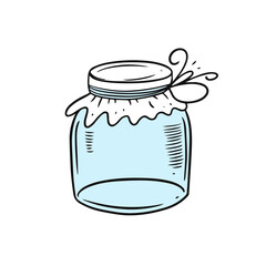 Hand drawn jar cartoon style for jam. Sketch outline or engraving vector illustration.