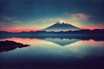 Fototapeta na wymiar Mount fuji san at Lake kawaguchiko in japan on sunrise. vintage tone