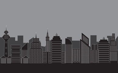 Modern city with towering buildings asset vector illustration