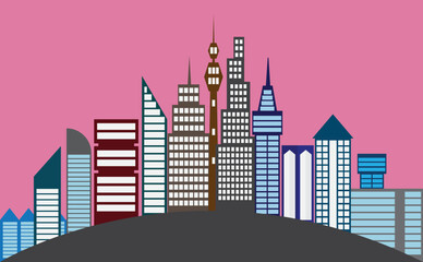 Modern city with towering buildings asset vector illustration