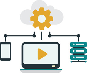 laptop and cloud connection illustration in minimal style
