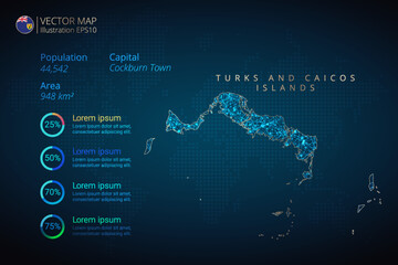 Turks and Caicos Islands map infographics vector template with abstract geometric mesh polygonal light concept on blue background. Template for diagram, graph, presentation and chart