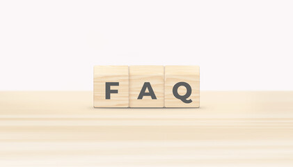 Wood blocks with word FAQ on wooden table. Frequently asked question concept. 3D illustration.