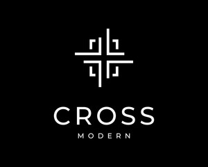 Fototapeta premium Cross Religion Jesus Christ Faith Crucifix Church Line Modern Simple Frame Border Vector Logo Design