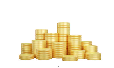 Stack of golden coins with earning profit concept. Gold coins or currency of business. 3D rendering. - obrazy, fototapety, plakaty