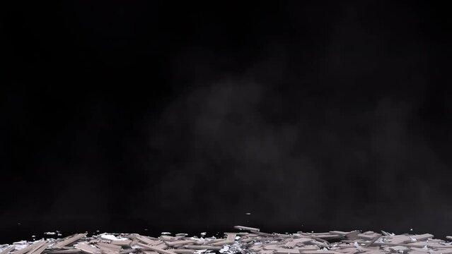 Collapsed ceiling Falling boards, sheetrock, and other debris effect background footage motion graphics, or as a background or overlay 4K drag and drop  editing software supporting blending modes.