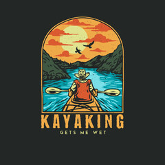 Kayaking graphic design, hand drawn line style with digital color, vector illustration