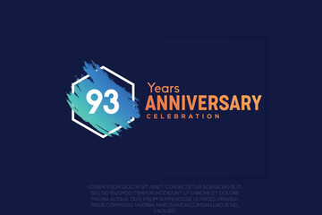 93  years anniversary celebration design with blue brush and orange colour  vector design. - obrazy, fototapety, plakaty