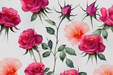 Digital Motif Design Illustration Artwork for textile print For Textile Branding with watercolor flowers roses, floral texture. Design for cover, fabric, textile,