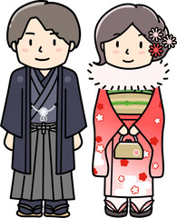 和服礼装の男女のイラスト　