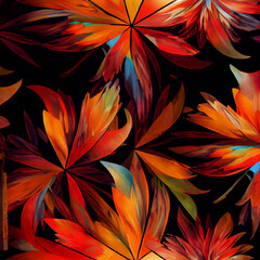 Abstract Autumn Leaves Foliage Background Pattern and Textures on Multicolor Oil Painting Illustration