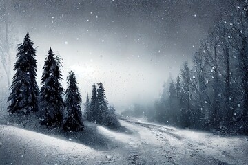 Winter landscape. It's snowy. Snowflakes, drifts of snow. At close range. Snowfall. Nature. Recording space, free space. Background.