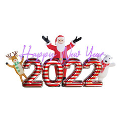 3d santa claus, polar bear and reindeer character illustration new year 2022 christmas party