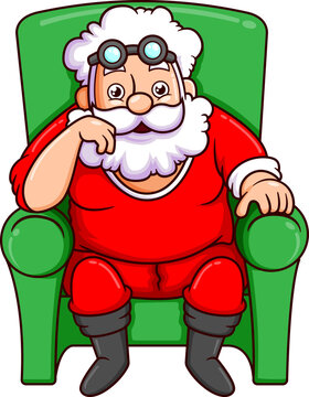 The santa claus is enjoying the day by sitting on the sofa and relaxing