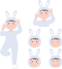 うさぎの格好をした男の子のイラスト素材