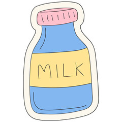 Milk bottle sticker vector illustration in line filled design