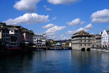 Scenery of Zurich at Limmat River where is a Famous Landmark of Switzerland.