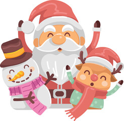 Santa claus, Snow man and Reindeer stickers present Merry Christmas.