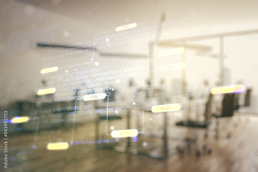 Aufkleber abstract virtual coding illustration on a modern furnished classroom background, software developmen