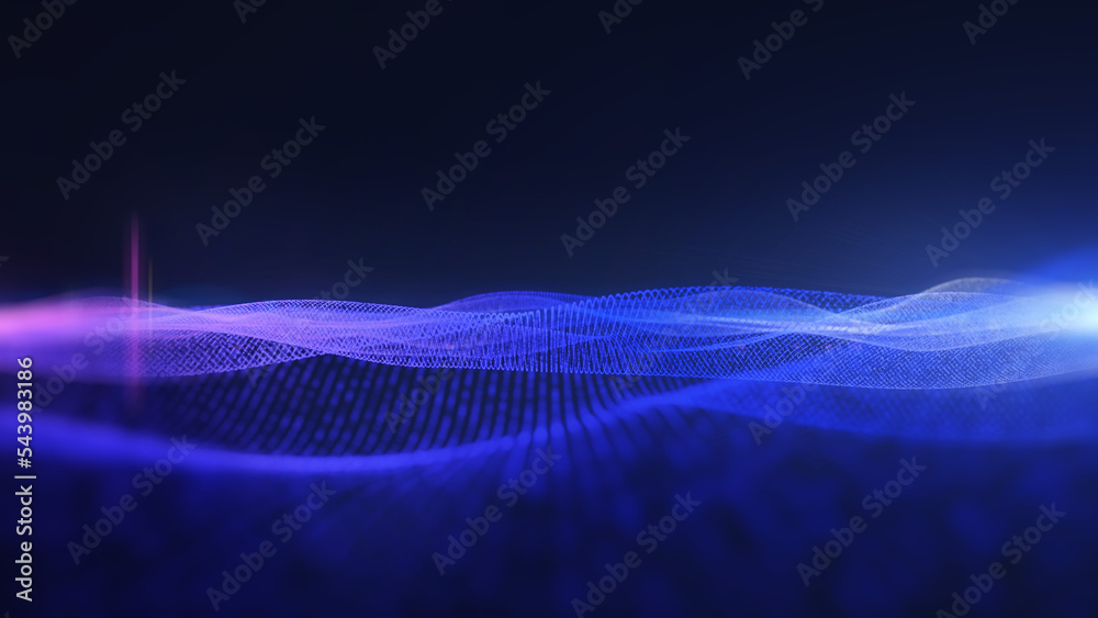 Poster Abstract technology data field particle flowing, floating wave in cyberspace illustration background.