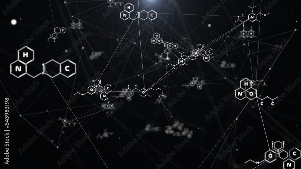 Poster geometric chemical formulas network structural data concept. science health care, medical system ana