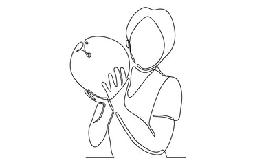 continuous line of woman holding bowling ball