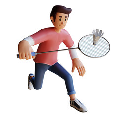 Boy playing badminton 3d character illustration