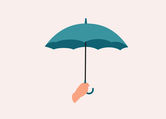 A Person’s Holding An Umbrella. Close-Up. Flat Design Style, Character, Cartoon.