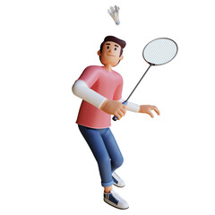 Boy badminton mascot 3d character illustration