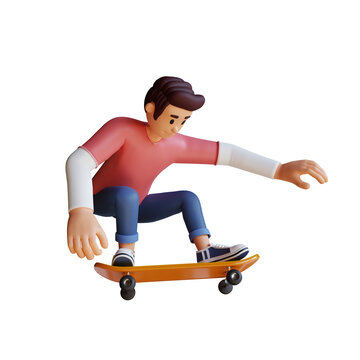Boy playing skateboard 3d character illustration