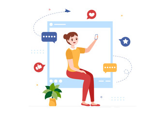 Celebrity Influencer with Posts on Internet for Advertising Marketing, Daily Life or Endorse in Flat Cartoon Hand Drawn Templates Illustration