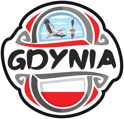 Gdynia Poland Flag Travel Souvenir Sticker Skyline Landmark Logo Badge Stamp Seal Emblem Coat of Arms Vector Illustration SVG EPS