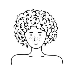 Doodle young person with curly hair portrait