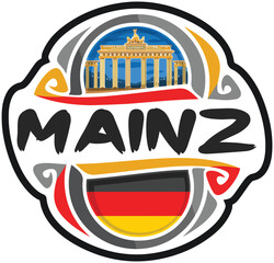Mainz Germany Flag Travel Souvenir Sticker Skyline Landmark Logo Badge Stamp Seal Emblem Coat of Arms Vector Illustration SVG EPS