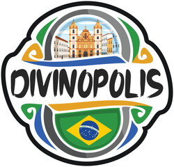 Divinopolis Brazil Flag Travel Souvenir Sticker Skyline Landmark Logo Badge Stamp Seal Emblem Coat of Arms Vector Illustration SVG EPS