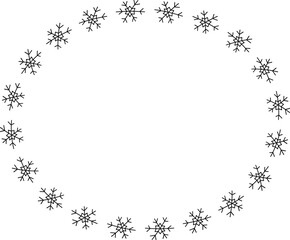 Fototapeta premium Snowflakes oval frame on transparent background. Png.