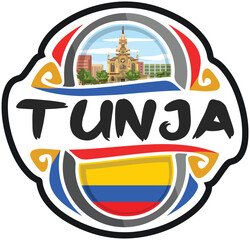 Tunja Colombia Flag Travel Souvenir Sticker Skyline Landmark Logo Badge Stamp Seal Emblem Coat of Arms Vector Illustration SVG EPS