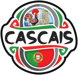 Cascais Portugal Flag Travel Souvenir Sticker Skyline Landmark Logo Badge Stamp Seal Emblem Coat of Arms Vector Illustration SVG EPS