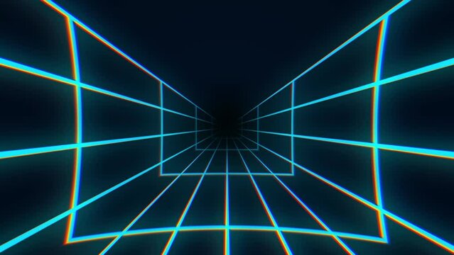 Futuristic Sci-Fi Abstract Tunnel Blue Neon background, DJ Party Background, 3d render, ultraviolet neon gate portal, glowing lines, corridor, virtual reality, retro (Looping Background)