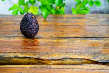 Fresh green avocado on a wooden table is a very useful and vitamin fruit.