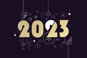 2023 Happy New Year Background golden color Design. Greeting Card, Banner, Poster. Vector Illustration.