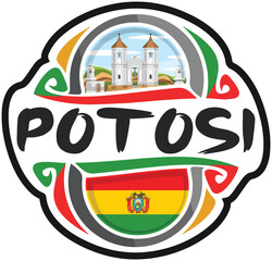 Potosi Bolivia Flag Travel Souvenir Sticker Skyline Landmark Logo Badge Stamp Seal Emblem Coat of Arms Vector Illustration SVG EPS