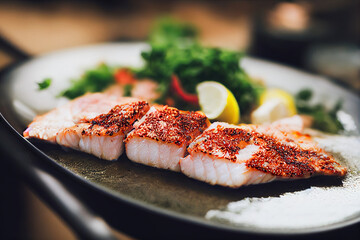 grilled salmon steak with vegetables