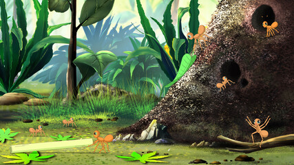 Ants at the anthill illustration